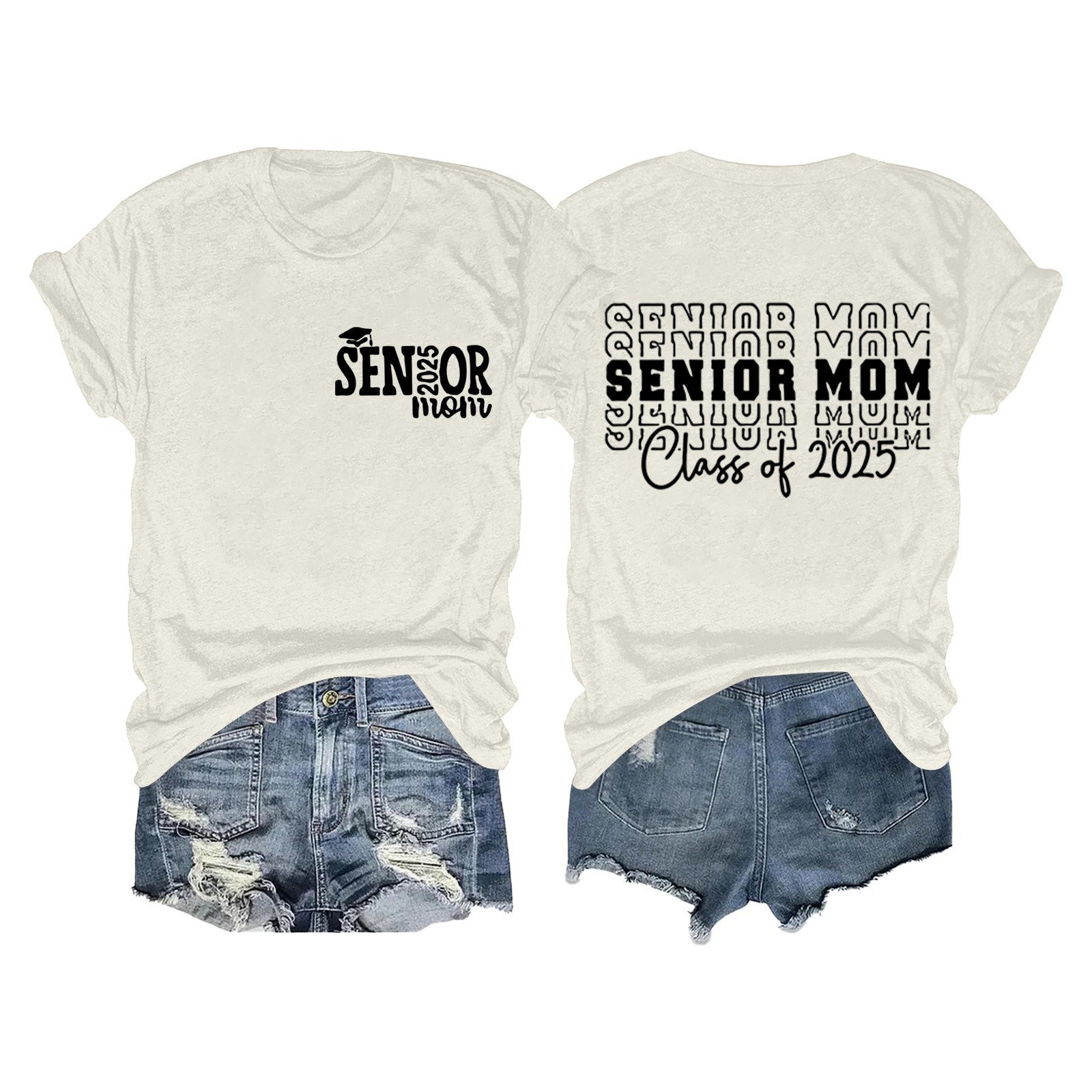 Camiseta de graduación para madres mayores - Promoción de 2025, poliéster-algodón, tallas S-XXL, manga corta, estampado divertido